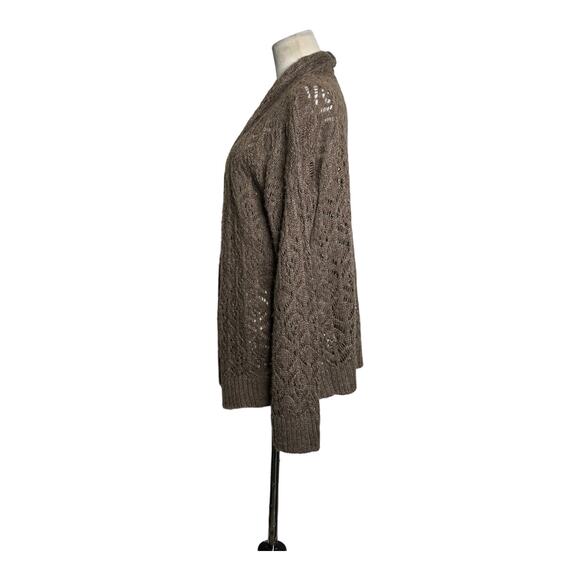 Cotton Emporium brown long sleeves open knit cardigan size Large - Picture 6 of 9
